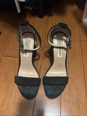 Steve Madden Black Suede Ankle-Strap Block Heels